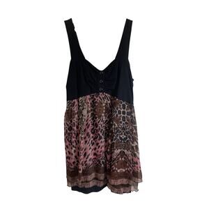 Ultra Pink sleeveless babydoll top black pink animal print y2k lightweight 2X